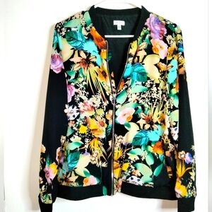 Spense (Size L) Multicolored Tropical Floral Lightweight Full Zip Bomber Jacket